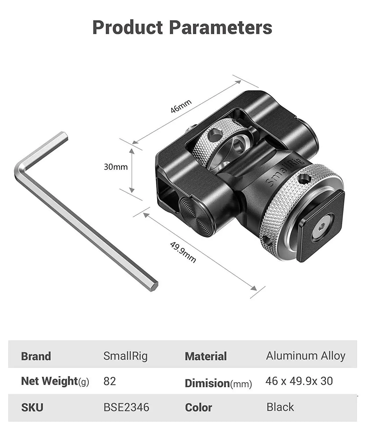 SmallRig Field Monitor Mount Houder met Cold Shoe en 1/4" inch schroef voor 5/7 inch monitor, met 360 graden draaibaar en 140 graden kanteling