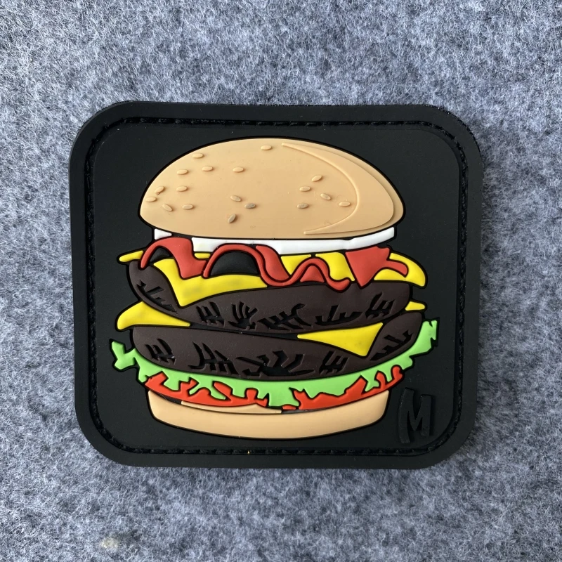 Hamburger Emblem Outdoor Tactical Personality Backpack Stickers Hook&Loop Patches 3D PVC Cheeseburger Morale Badge Armband