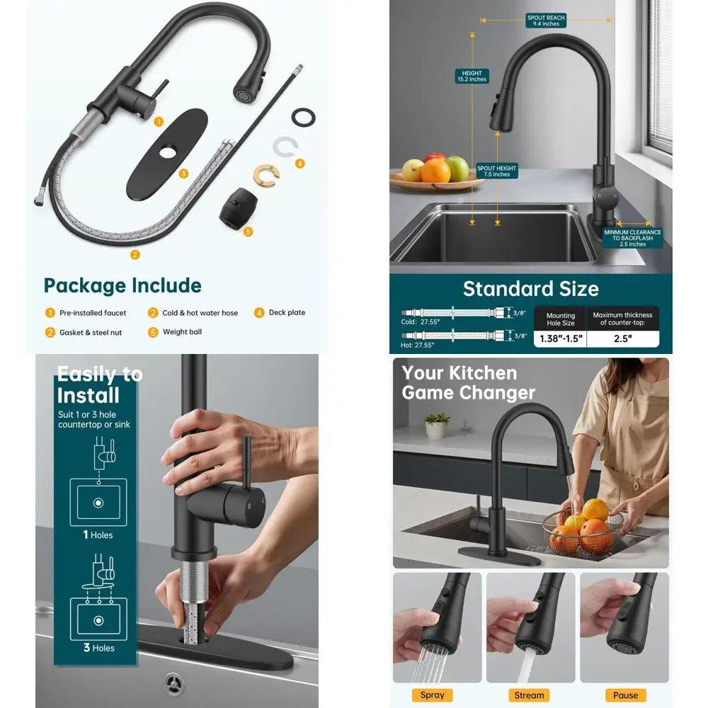 

Современный выдвижной кухонный смеситель из нержавеющей стали с наклонной пластиной, подходит для 1 или 3 отверстий, конструкция с высокой дугой для барных раковин,