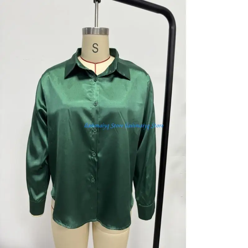 

573B Women's satin shirt, silk button-down shirt, long-sleeved business casual top