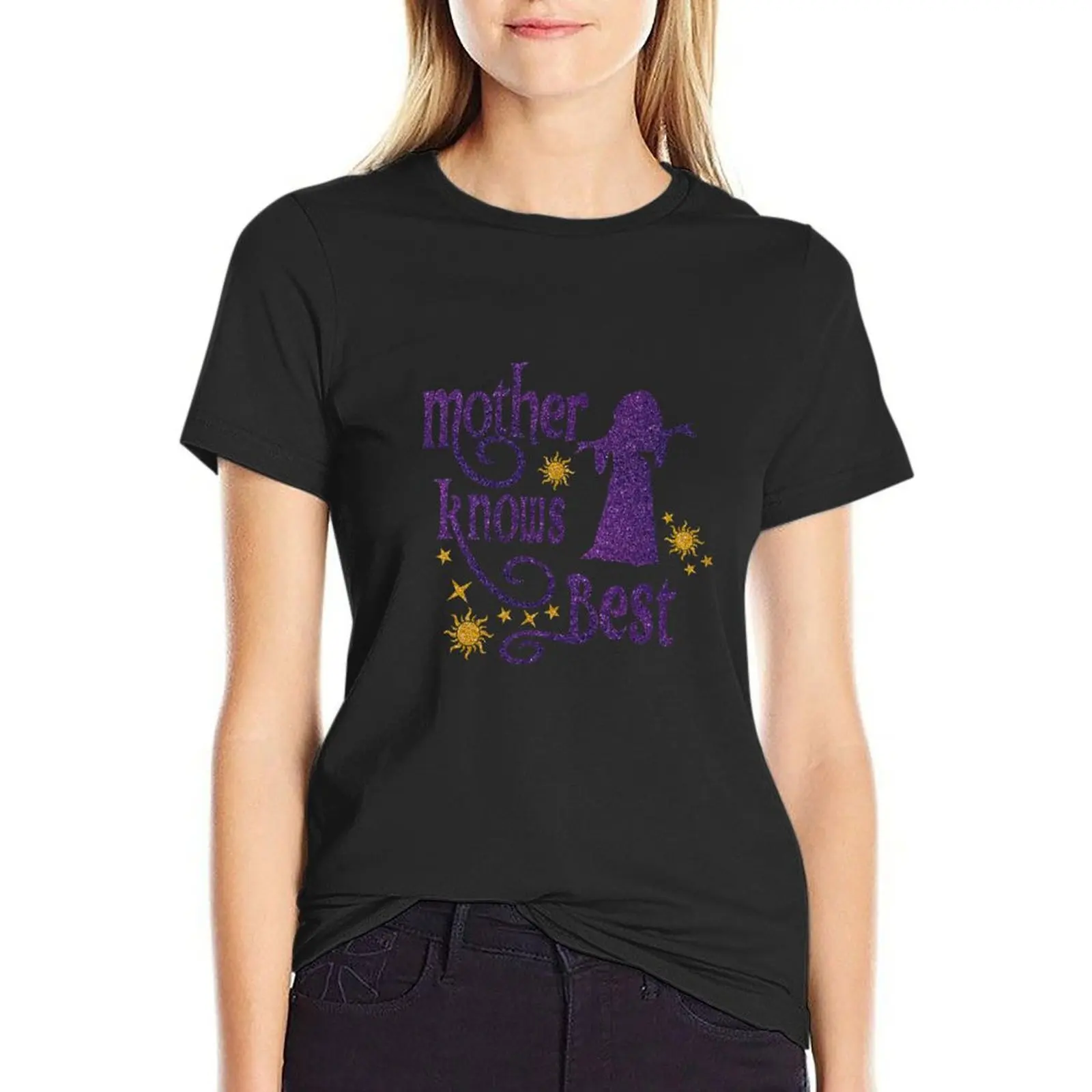 Mother Knows-Camiseta con purpurina mágica enredada para mujer, ropa de anime, camisetas recortadas divertidas