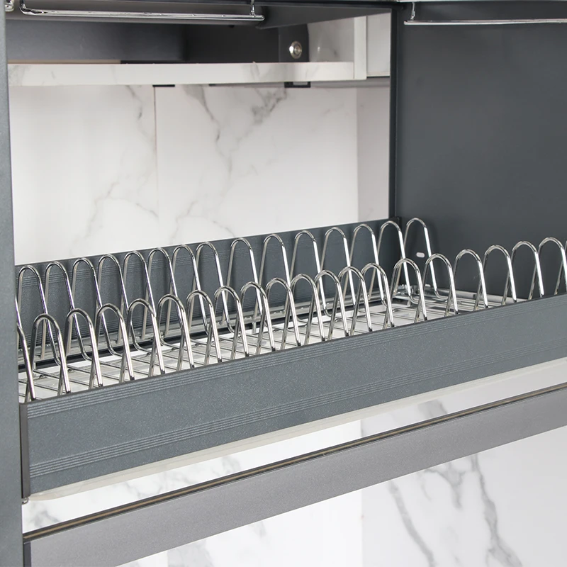 Stainless Steel Aluminum Storage Automated Lifting Basket Kitchen Cabinet Wall Mount Hanging Automated Basket