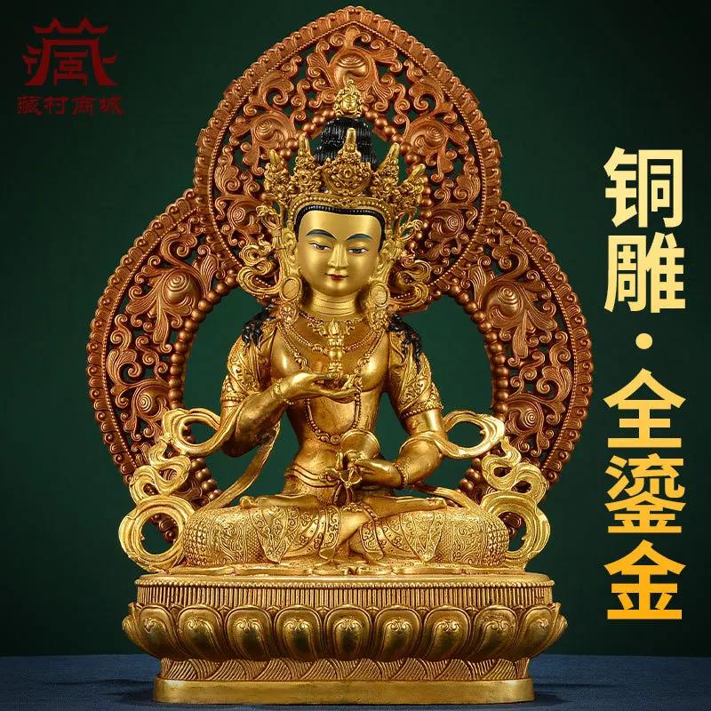 Fully gilded copper statue of Vajrasattva with backlight for the entrance hall
