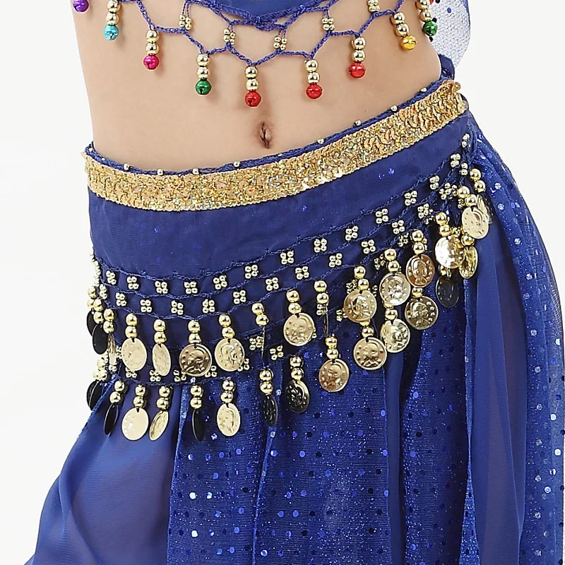 Girls Belly Dance Hip Scarf Kid Coins Practice Bellydance Costume Belt Skirts Towel Waist Hip Skirt Training Clothes Lesson Wear