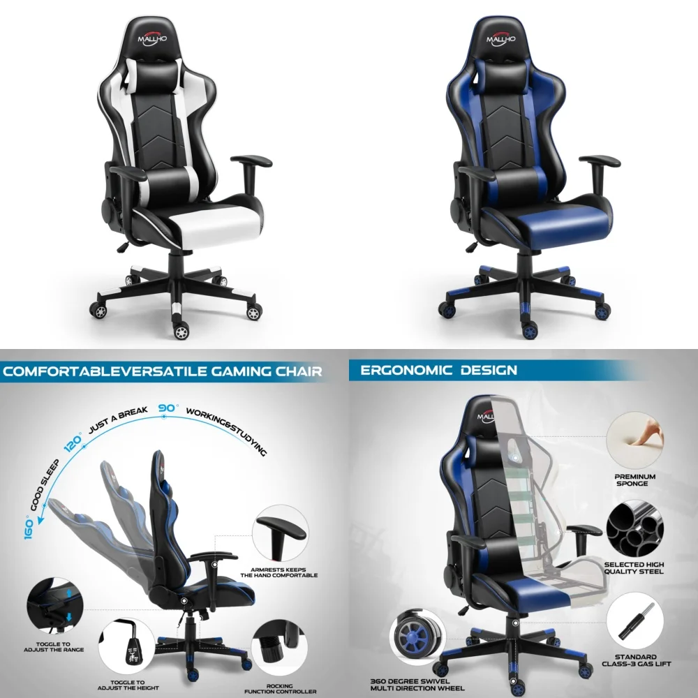 

Makeup VanitiesErgonomic High Back Gaming Chair with Headrest and Lumbar Support PU Leather Swivel Racing Style