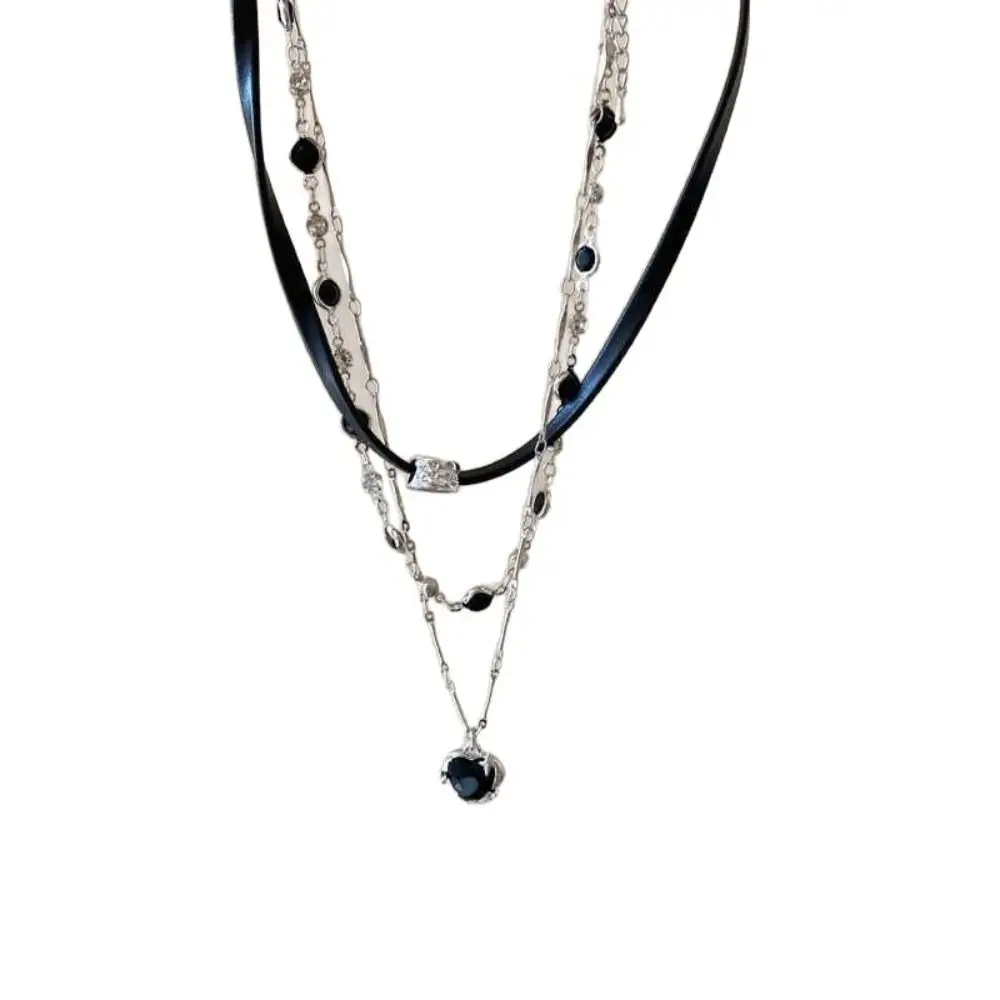 Fashion Light Luxury Multi Layered Exquisite Jewelry Collarbone Chain Black Leather Rope Chain Girl