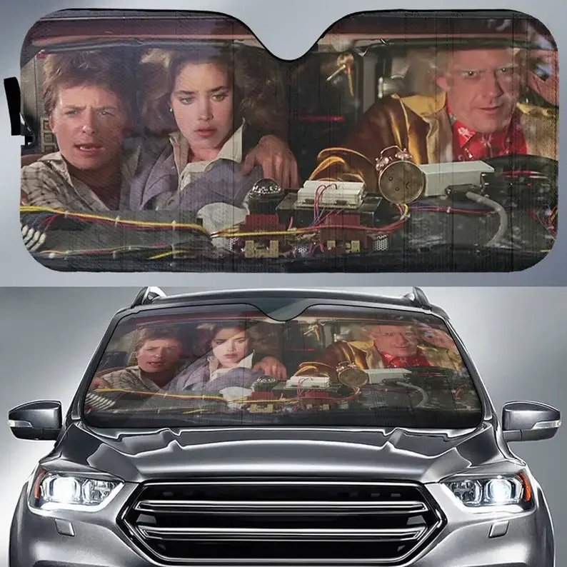 Back To The Future Marty McFly and Emmett Brown Car Sun Shade, Windshield, Car Accessories Custom Movie Sunshade Sun Protection