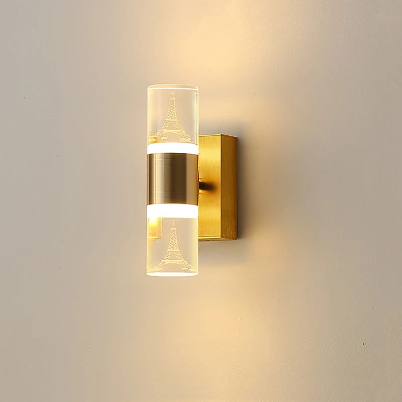 

GEFENSI Indoor Double Head 18W LED Wall Lamp Up And Down Acrylic Glass Iron Tower Wall Light Bedroom Living Room Corridor Decor