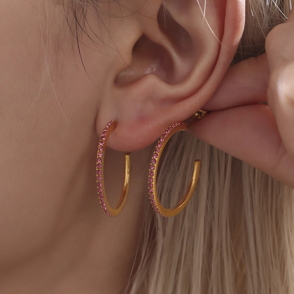 Vintage fashion classic luxury temperament Titanium steel inset zircon gold earrings for women earrings