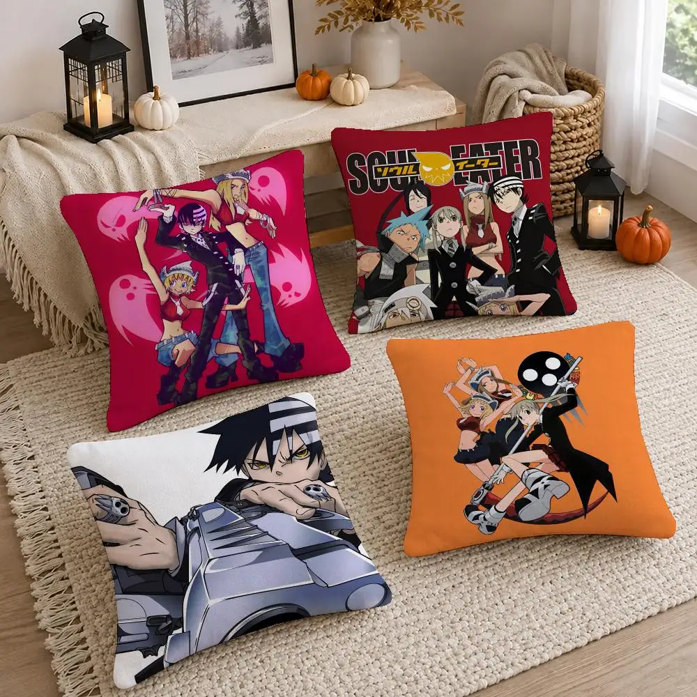 Bold Anime Soul Eater Cushion Cover Washable Short Plush Pillowcase, Wrinkle Resistant Cushion Cover for Bedroom Decor Gift