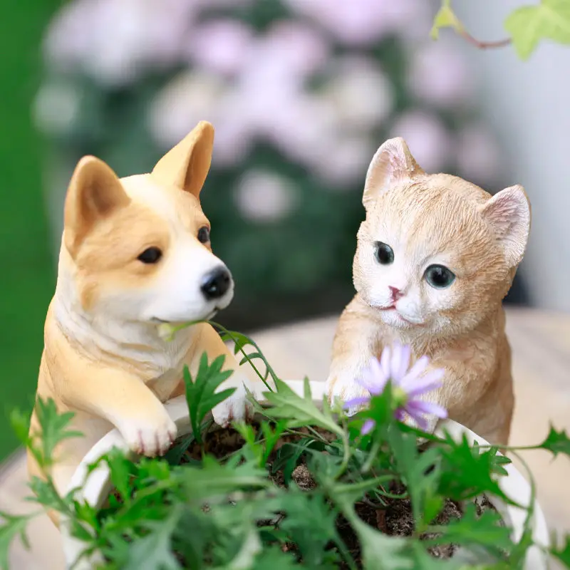 

Modern Cute Dog Rabbit Resin Flowerpot Accessories Balcony Courtyard Sculpture Decoration Garden Park Lawn Figurines Crafts