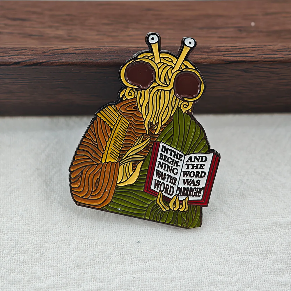 Flying Spaghetti Monster Enamel Pin Funny Satire Religion Slogan Book Brooch Backpack Clothing Decor Badge Collector Jewelry Gif