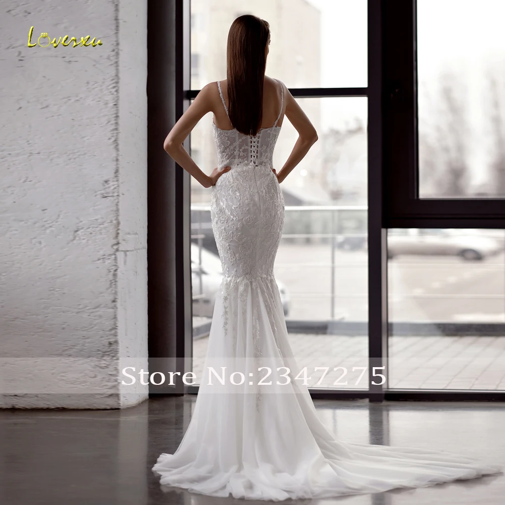 Loverxu Mermaid Sexy Wedding Dresses Sweetheart Spaghetti Straps Vestido De Novia Lace Appliques Beading Custom Made Bridal Gown