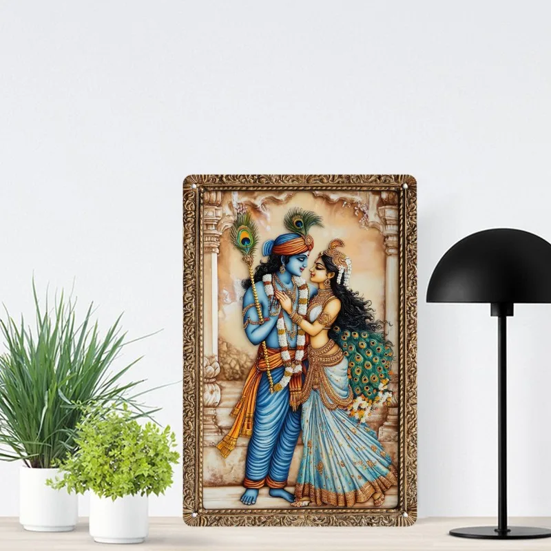 Vintage Indian Rama & Sita Metal Wall Sign, Perfect for Home, Office, Party Decor, Wall Art Home Decor, 7.9x11.8