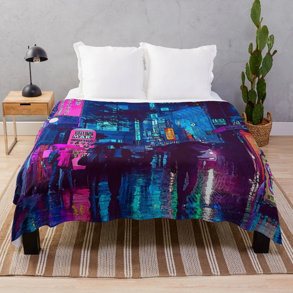 Rainy Night In Gangnam District Throw Blanket Kid'S funny gift Blankets