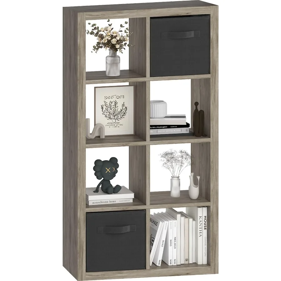 Bookshelf Cube Storage Organizer 8Cube Shelf Bookcase with Storage Bin Modern Wood Open Shelf for Living Room Bedroom Home Offi