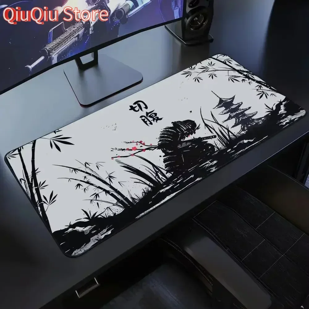 Samurai mouse pad XXL Black and White Gaming keyboard mat large Oni Samurai extended desk mat Ghost of Tsushima Mous