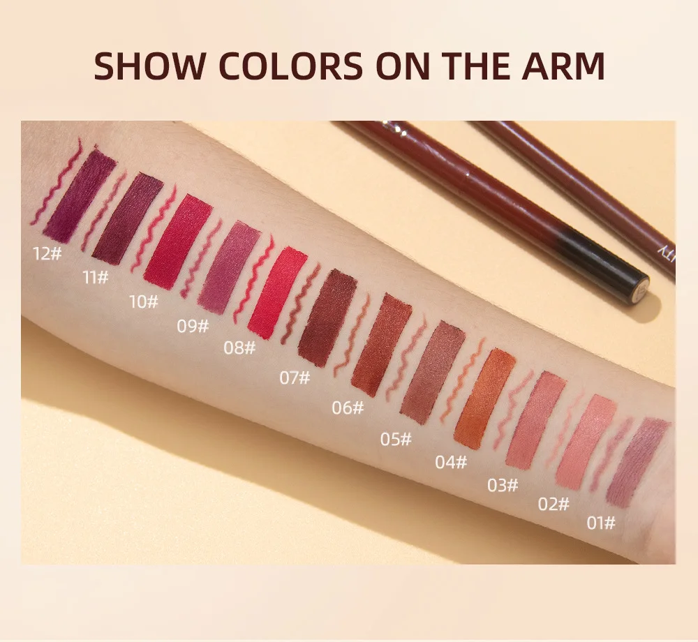 QIBEST、リップスティックリップライナーペンシルセット、マット、色落ちしない、にじまない、長持ち、防水、ヌードカラーリップライナー、ステージメイクアップ