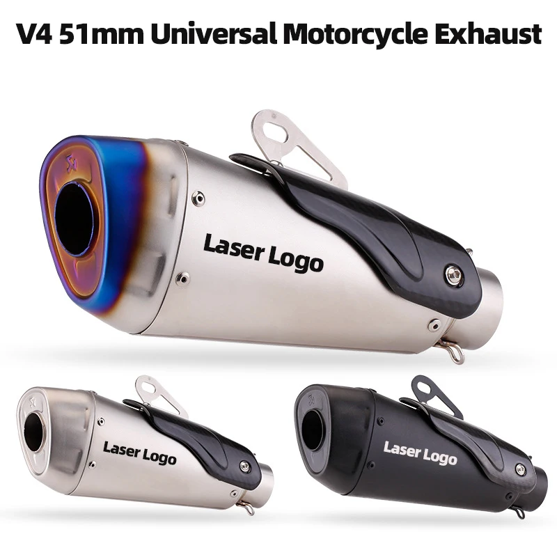 

51mm Universal Motorcycle ak Exhaust Muffler With Carbon Fiber Exhaust Pipe Shield Cover Motorcycle v4 Exhaust Pipe Modify Tube