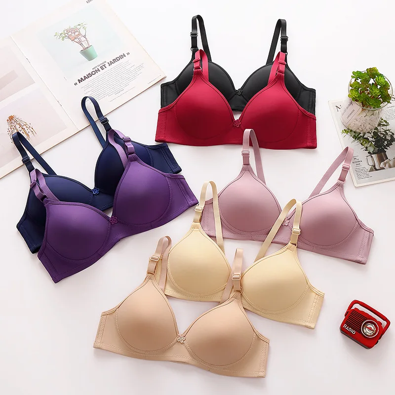 Solid Color Small Cups for Middle-aged and Elderly People, Two Breasted Bra Without Steel Ring, Mother\'s Underwear