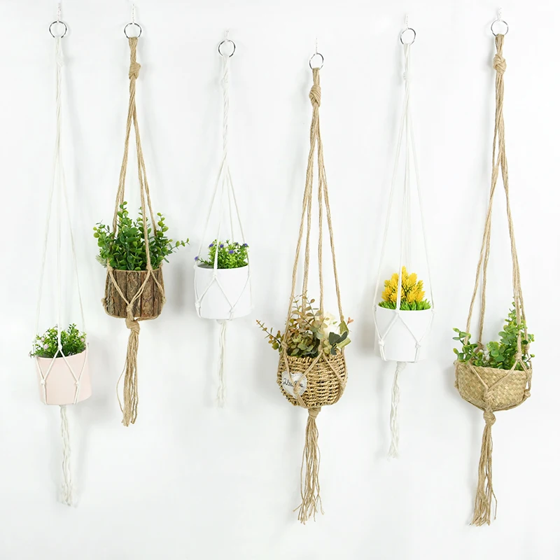 Gardening Plant Hanging Basket Cotton Rope Hanger Flower Pot Macrame Handmade Pot Pocket Home Wall Garden Courtyard Decoration