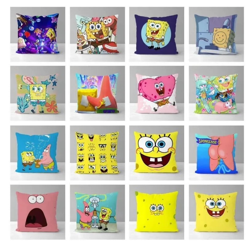 Anime Spongebobs Pillowcase Peach skin polyester Cushion Cover Decor Cartoon Pillow Case