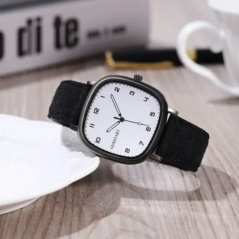 

Vintage Square Dial Watches Velvet Leather Belt Wristwatch Brand Quartz Watch Youth Student Watch Casual Men Women Gift Clock