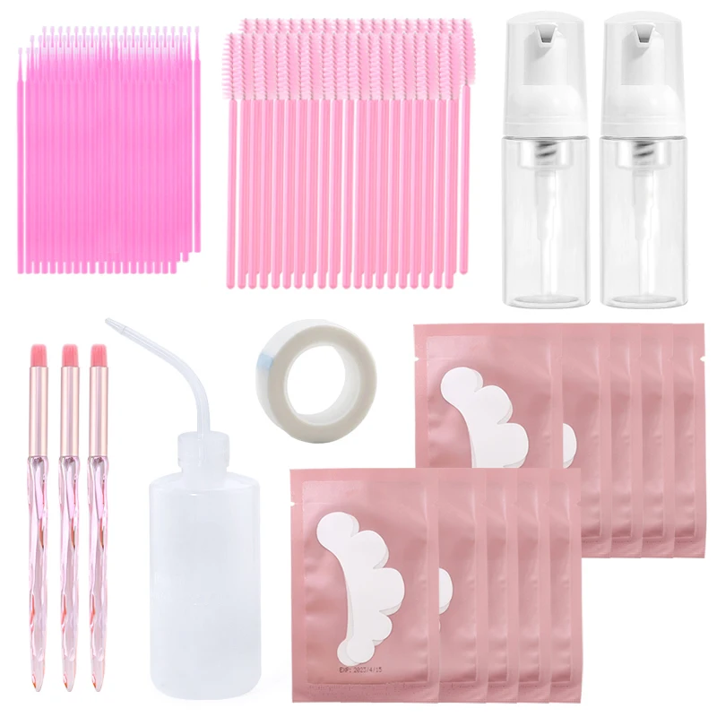 False Eyelash Extension Set Cleaning Brush Eye Gel Pads Patches Tape Mascara Wands Applicators Microbrush Mousse Bottle