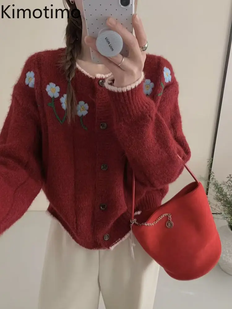 

Topenomi Korean Sweet Jacquard Knitted Cardigan Women Autumn Winter O Neck Long Sleeve Sweater Coat Vintage Versatile Short Tops