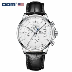 DOM 8623 Men's Quartz Watch Stainless Black Leather Fashion Elegant Business Date Pointer Luminous Wristwatches for Male Watche