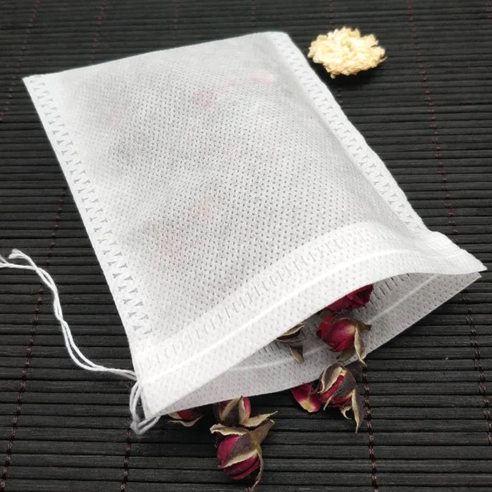 200 Pcs Drawstring Tea Bags for Loose Leaf Filter Round Strainer Infuser Non-woven Infusers Empty