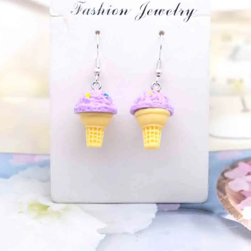 Earring For Women Resin Handmade 16*25mm 3D Food And Play Colorful Ice Cream Cup Cone Charms Drop Earrings Funny Gift