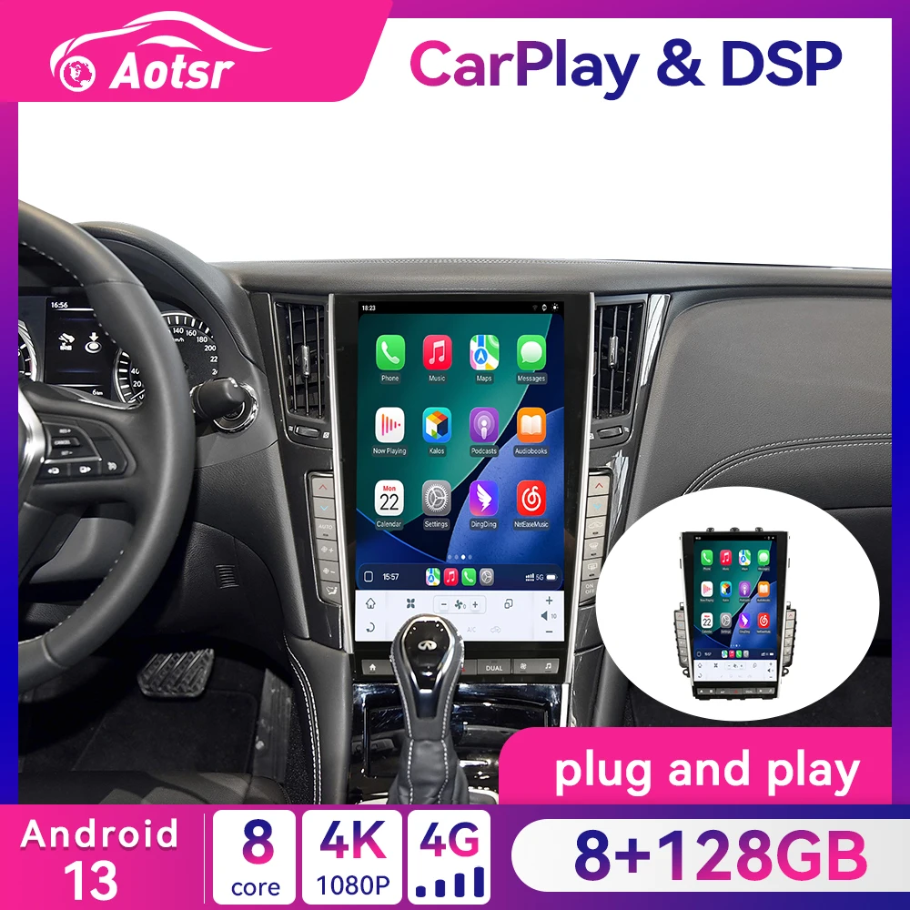 13.6 inch Screen Anroid 13 Car Radio For Infiniti Q50 Q50L Q50S Q60 2014-2020 Multimedia Player Stereo Auto Navigaton Unit