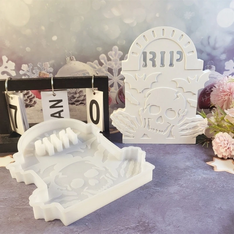 DIY Cement Plaster Casting Silicone Mold DIY Halloween Decoration Silicone Mold for Crafting Skeleton Tombstone Ornament 40GB