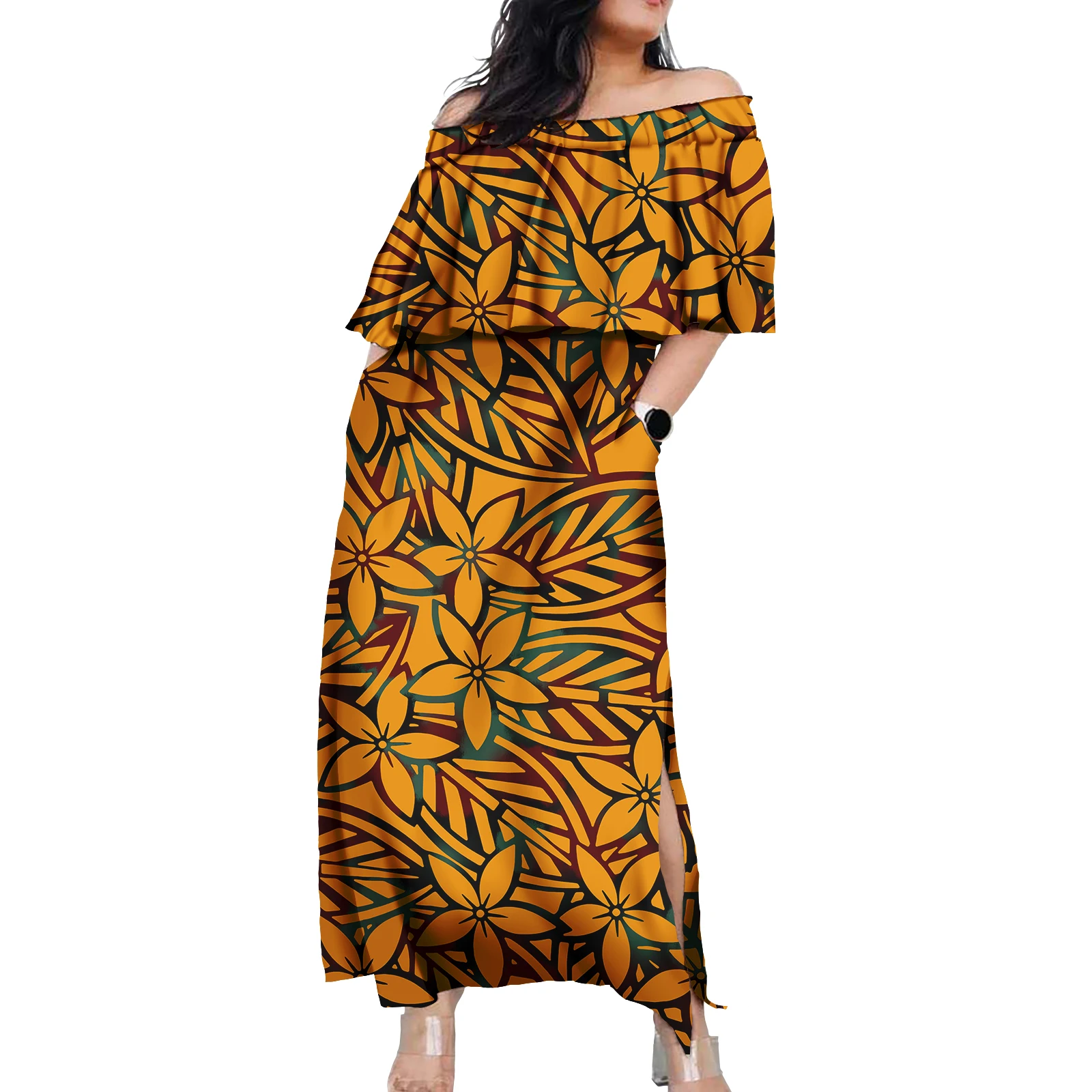 Fashion Customization Polynesian Sexy Ladies Off Shoulder Dress Print On Demand Island Samoan Style Women Samoan Dresses