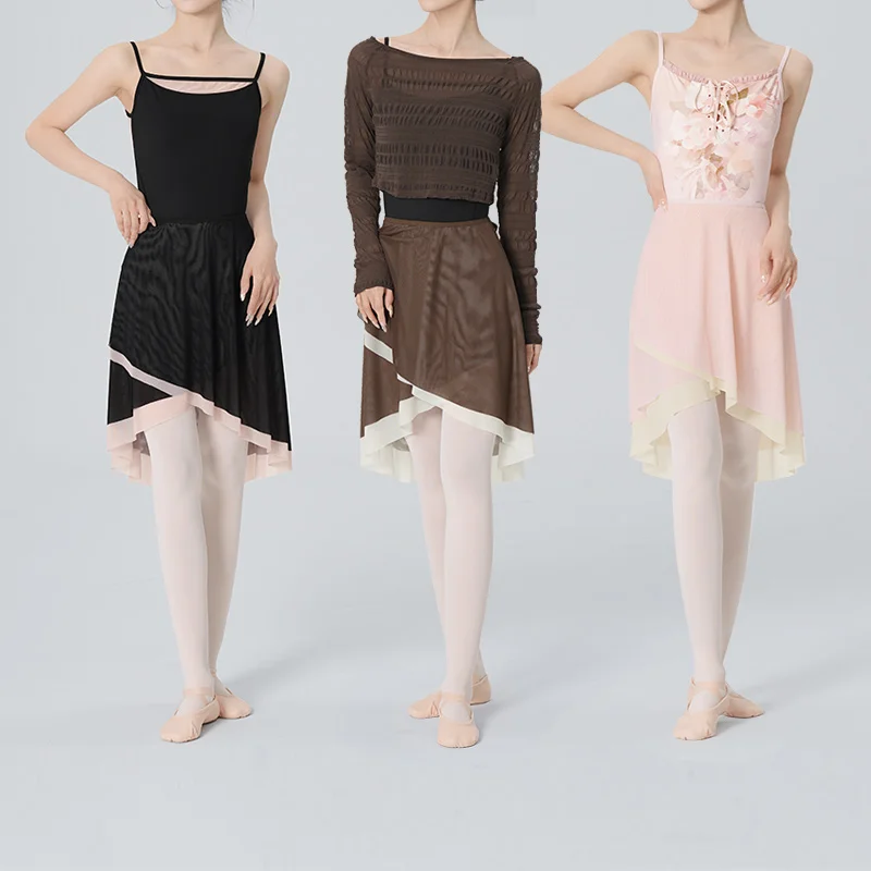 

Балетные юбки для женщин и девочек, танцевальная юбка с запахом и завязками для взрослых, длинная юбка из нейлоновой мягкой сетки, двухслойные юбки-балерины нестандартной формы