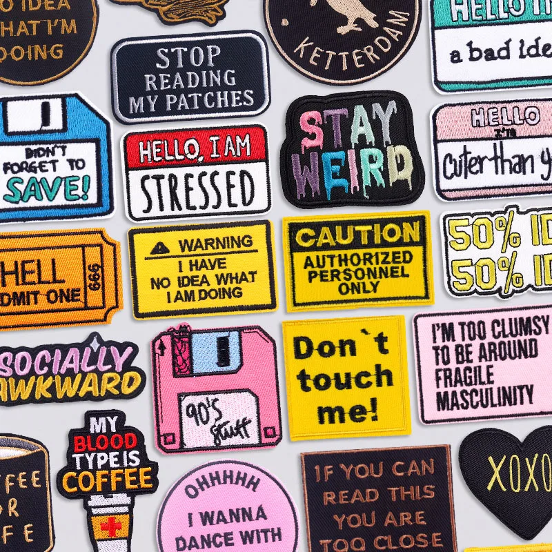 Lettres/phrase Applique fer sur patchs pour vêtements texte drôle patchs brodés sur vêtements Fusible/patch à coudre décorer Badges