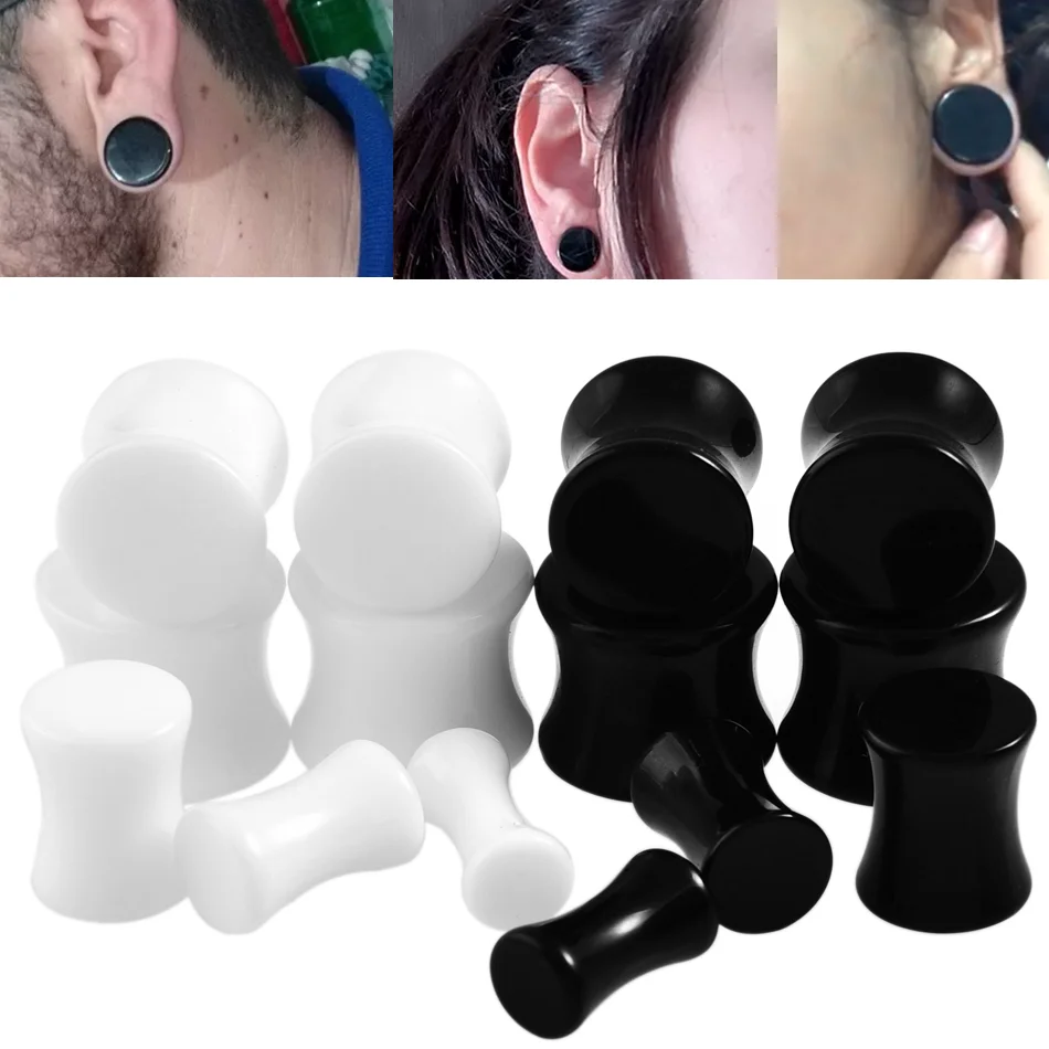 1pair Acrylic Ear Tunnels and Plugs 3-30mm Black White Ear Stretching Gauges Earrings ﻿Piercing Body Jewelry