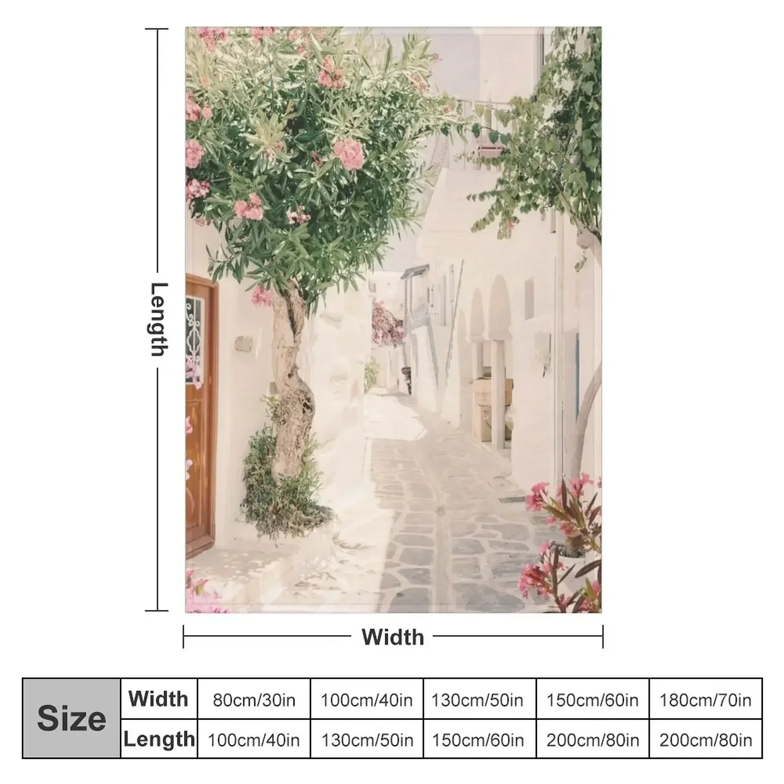 Santorini Greece Mamma Mia Pink Oleander Cottage Wall Art Prints Throw Blanket