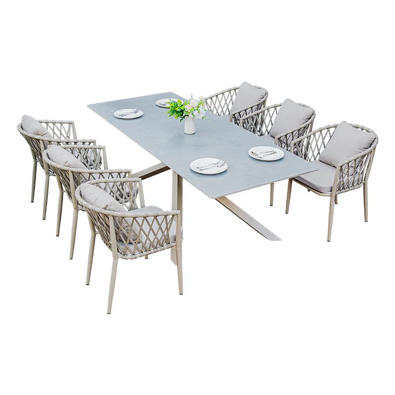 Outdoor table and chair combination villa courtyard leisure chair outdoor garden aluminum alloy frame rock slab table and chair