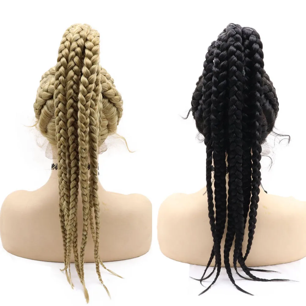 

1Pcs Gold/Black Eight-braid Hairstyle Synthetic Lace Front Wig Glueless Heat Resistant Fiber Hairs For Women Daily Use