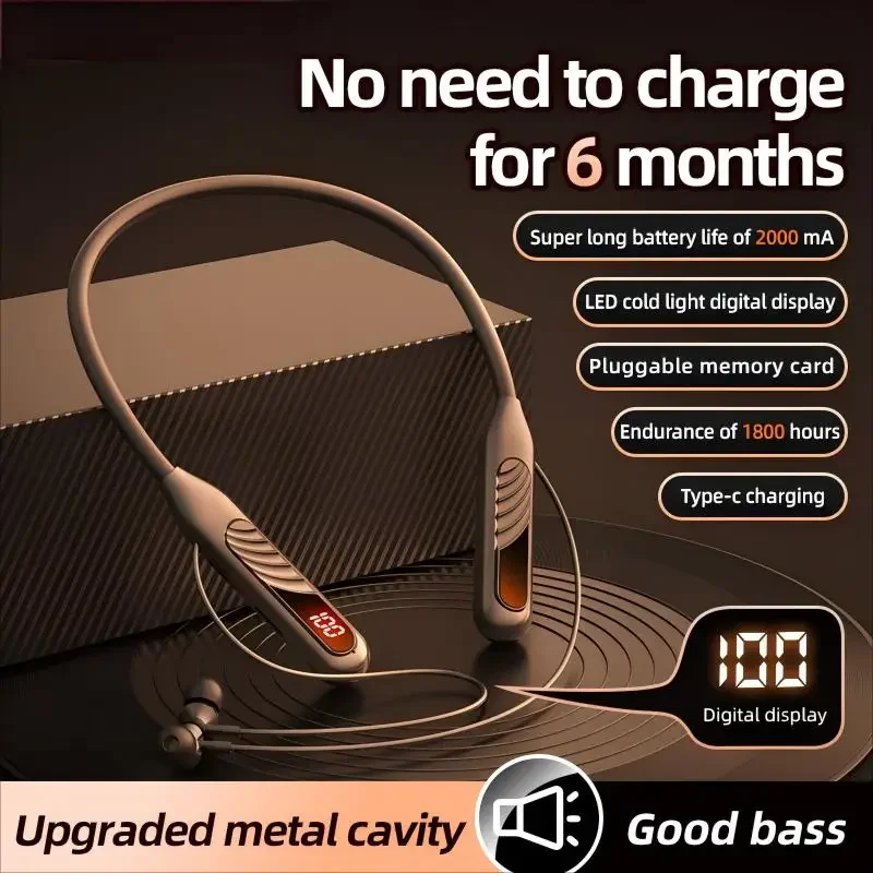 BT-8 Wireless Bluetooth Earphones Sports Headphones Card Insertion Digital Display Noise Cancelling Headset HiFi Music Earbuds