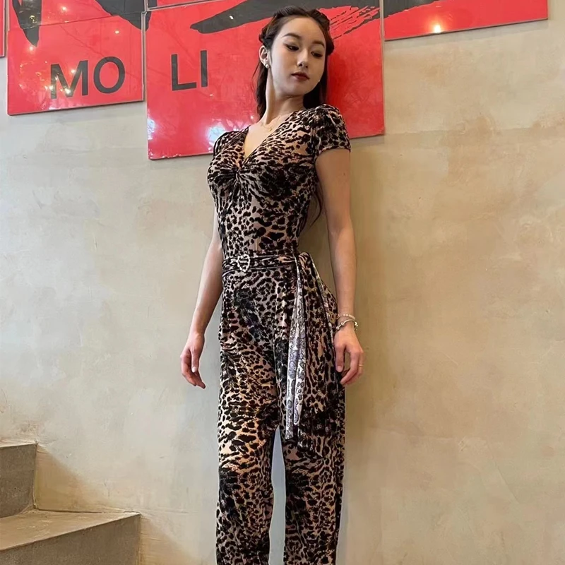 Summer Latin Dance Costumes Female Leopard Latin Top Ballroom Dance Pants Samba Women'S Modern Latin Dance Clothing SL10146