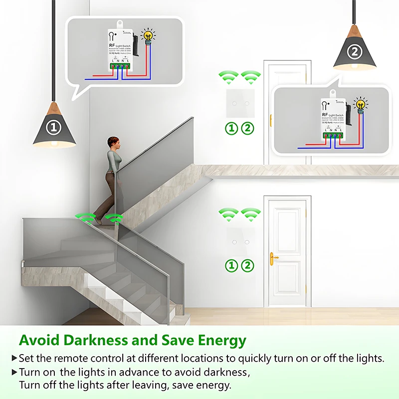 Diese 86 مفتاح الإضاءة اللاسلكي الذي يعمل باللمس 433 ميجا هرتز جهاز إرسال عن بعد، التيار المتناوب 110 فولت ~ 250 فولت 10A مقاطعة استقبال التتابع لتحسين المنزل #6