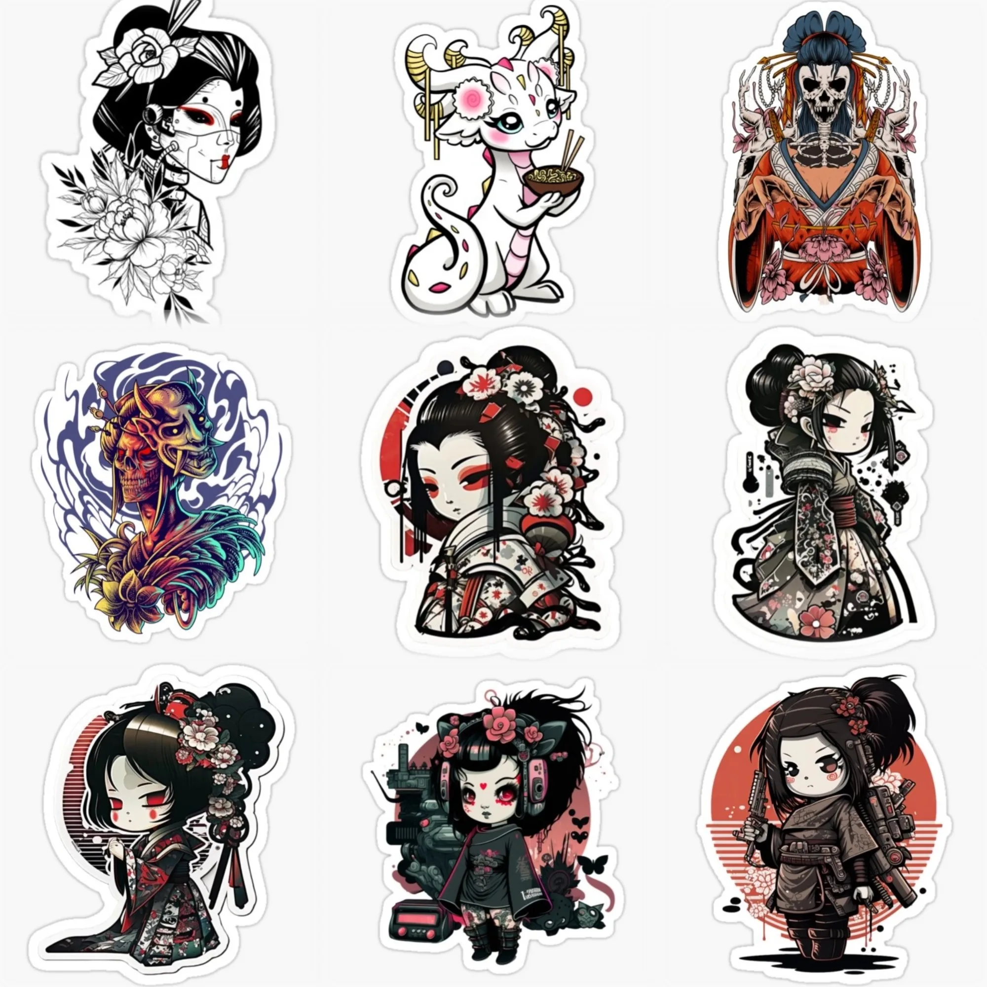 

Geisha Ghost Skull Creative Waterproof Sticker for Decorate Car Motorcycle Bicycle Helmet Window Fridge Wall Decal Accessorie