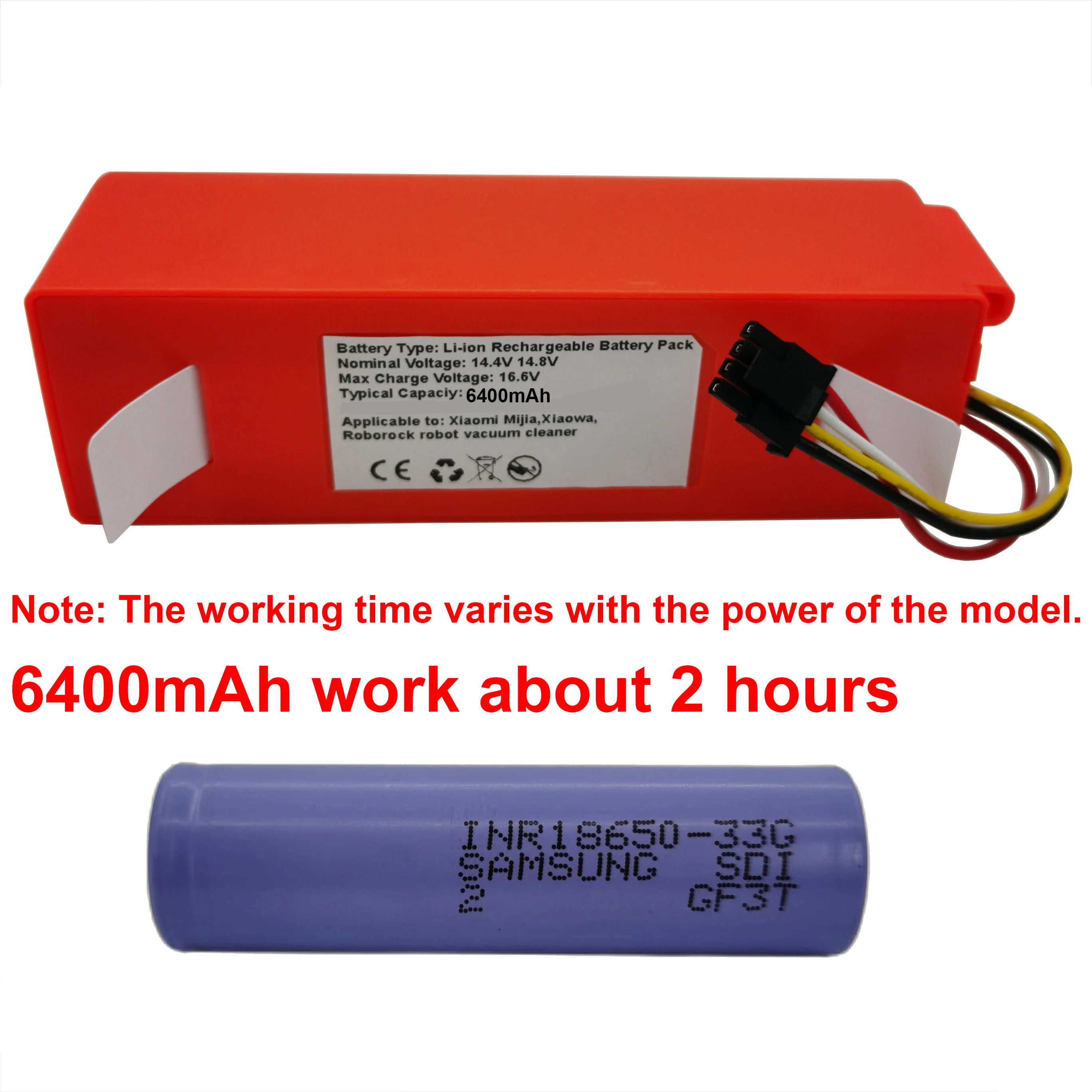 

14.4V 14.8V 6400mAh 18650 Li-Ion Rechargeable Battery Pack For Xiaomi Robot Vacuum 1T C10 E20 Stone S50 S51 T4 T60 S6 1S