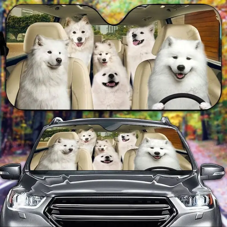 Samoyed Funny Car Sunshade, Dog Car Accessories, Samoyed Decor, Gift For Him, Car Decoration, Samoyed Gift LNG242112A02