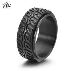 Personalized New Product Rotatable Car Tire Ring Titanium Steel Men's Punk Style Motorcycle Tire Mark Rings