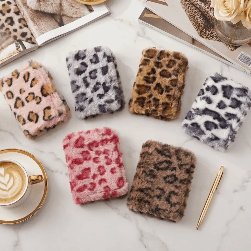 Furry Leopard Print Coin Purse Soft Large Capacity Zipper Wallet Travel Organizer Multi-Card Slot Short Card Holder Cosmetic