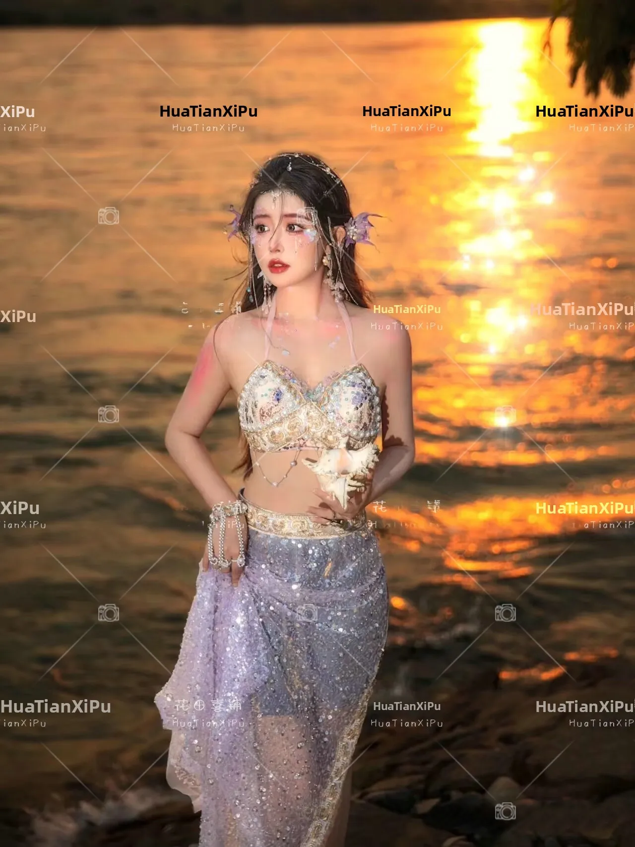 

Одежда для фотосессий в стиле русалки, принцессы, эльфа для путешествий по Сишуанбаньна и Санье, пляжная туристическая фотосъемка, художественная одежда